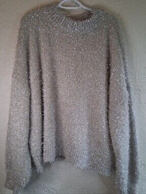 Scoop Metallic Silver Fuzzy Crewneck Plus Size Sweater Sz XXL 20 NWT Glam